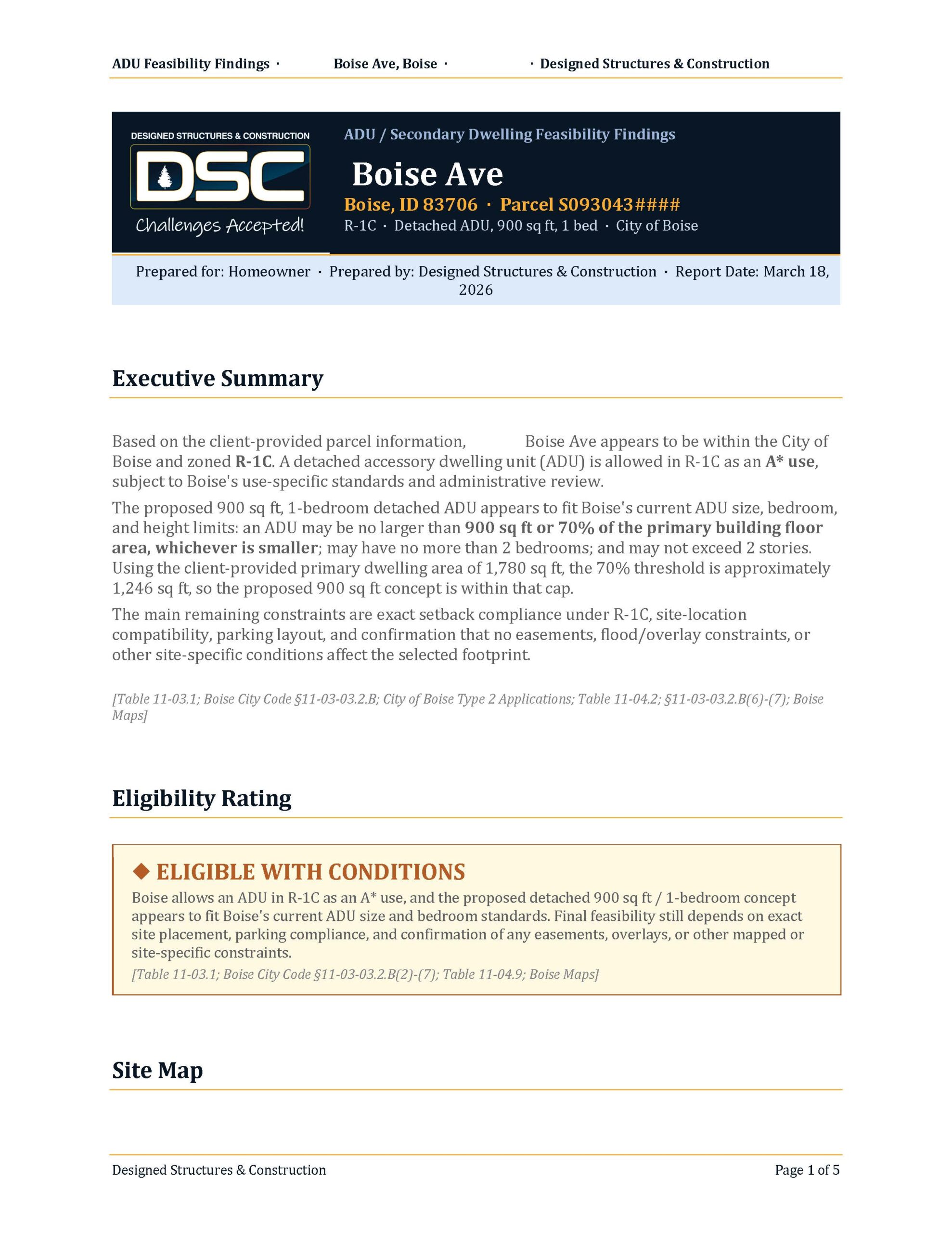 Sample ADU feasibility study for City of Boise new construction ADU